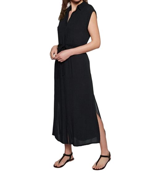 BILLABONG LITTLE FLIRT Damen dünnes Sommer-Kleid mit Stoff-Gürtel Maxi-Kleid mit Kent-Kragen C3DR15 BIP2 19 Schwarz