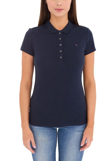 Tommy Hilfiger New Chiara Damen Polo-Shirt Baumwoll-Shirt Kurzarm-Shirt Blau