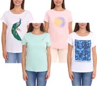 T-shirt femme AjC aux imprimés variés, chemise d'été manches courtes, coton menthe, rose ou blanc T-shirt femme AjC aux imprimés variés, chemise d'été manches courtes, coton menthe, rose ou blanc
