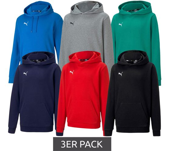 3er Sparpack PUMA teamGOAL 23 Casuals Kinder Hoody mit Kängurutasche Kapuzen-Pullover für Jugendliche Jungen & Mädchen 656711 Rot, Schwarz, Grün, Navy, Grau, Blau