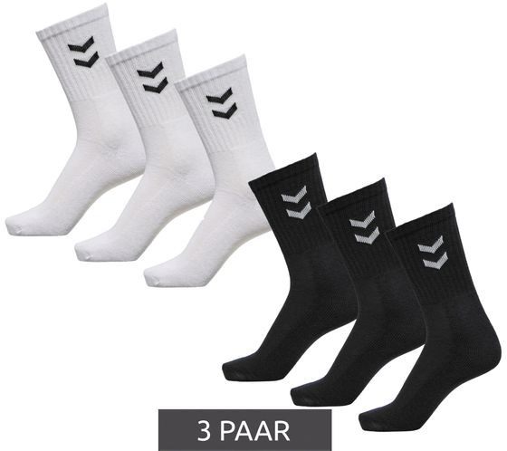 3 pairs of hummel basic crew socks with contrasting angles, cotton socks, sports socks 022030 black or white