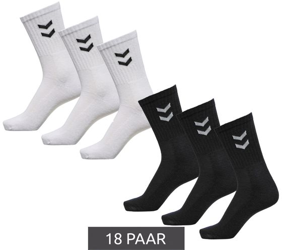 18 pairs of hummel basic crew socks with contrasting angles, cotton socks, sports socks 022030, black or white