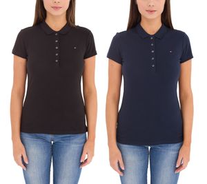 Tommy Hilfiger New Chiara Polo Femme Chemise en Coton Chemise à Manches Courtes IM57636661 Bleu ou Noir