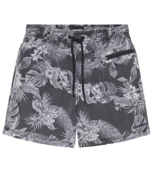 Chiemsee men's short board shorts with all-over flower print swim shorts 2051805 black/grey