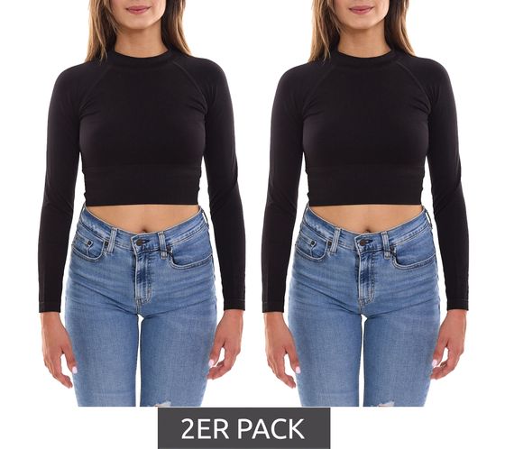 Pack of 2 FAYN SPORTS long sleeve crop top women's sports shirt seamless yoga shirt 47005506 black