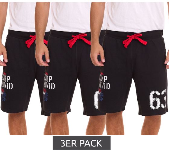 Pack of 3 CAMP DAVID men's sweat shorts with cotton content, summer shorts, limited edition by Dieter Bohlen, black