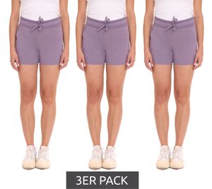 3er Sparpack FAYN SPORTS Damen Shorts kurze Baumwoll-Hose mit Tunnelzug Sport-Shorts 34833164 Dunkel-Flieder