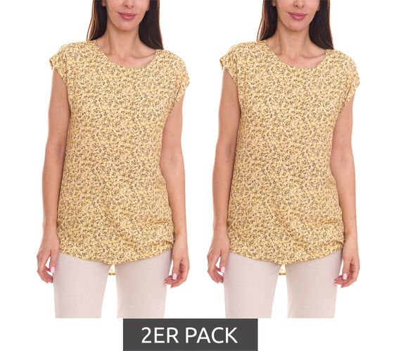 2er Pack Tamaris Damen Bluse mit Allover Blumen-Muster ärmelloses Sommer-Shirt 68749540 Gelb