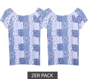 Pack of 2 KIDSWORLD girls' summer shirts, short-sleeved shirts with all-over print, round neck, 66924407 blue/white