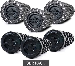 Pack of 3 BODY BOLT Electric Massage Roller Pilates Roller Trigger Point Fascia Roller for Yoga Gymnastics Balance Fitness Roller Back Roller Strong or Lightly Nodled Black