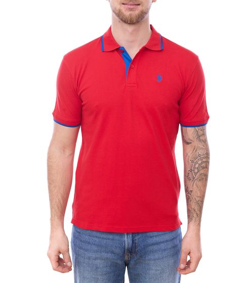 U.S. POLO ASSN. Herren Polo-Shirt Basic-Shirt Baumwoll-Shirt Kurzarm-Shirt 197 66835 52520 152 Dunkelrot/Blau