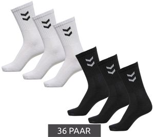 36 paires de chaussettes Hummel Basic Crew avec bas en coton à angle contrasté chaussettes de sport 022030 noir ou blanc