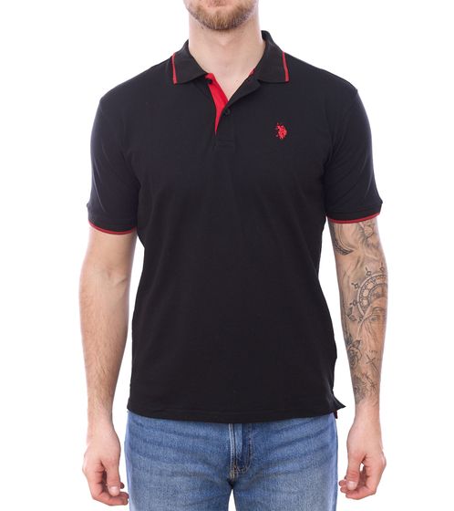 U.S. POLO ASSN. Herren Polo-Shirt Basic-Shirt Baumwoll-Shirt Kurzarm-Shirt 197 63899 52520 191 Schwarz/Rot