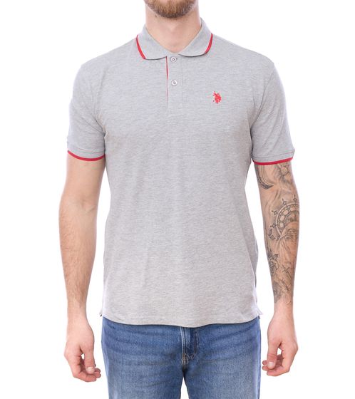 U.S. POLO ASSN. Herren Polo-Shirt Basic-Shirt Baumwoll-Shirt Kurzarm-Shirt 197 63899 52520 182 Grau/Rot