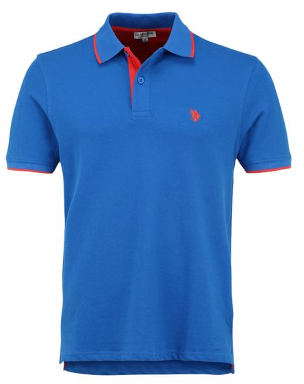 U.S. POLO ASSN. Herren Polo-Shirt Basic-Shirt Baumwoll-Shirt Kurzarm-Shirt 197 63899 52520 134 Blau/Rot