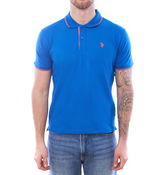 U.S. POLO ASSN. Herren Polo-Shirt Basic-Shirt Baumwoll-Shirt Kurzarm-Shirt 197 63899 52520 134 Blau/Rot