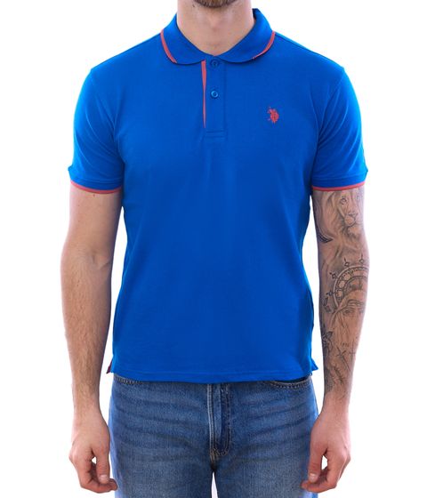 U.S. POLO ASSN. Herren Polo-Shirt Basic-Shirt Baumwoll-Shirt Kurzarm-Shirt 197 63899 52520 134 Blau/Rot