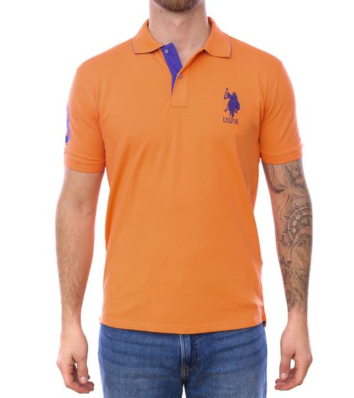 U.S. POLO ASSN. Herren Polo-Hemd mit "3" Patch auf Ärmel Baumwoll-Shirt mit großer Logo-Stickerei 197 68175 52520 417 Orange/Lila