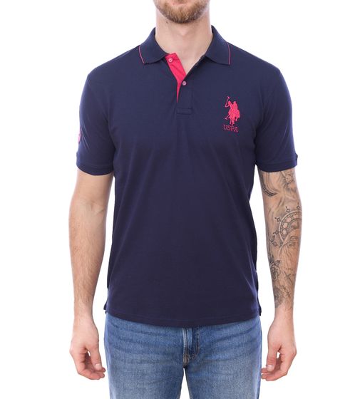 U.S. POLO ASSN. Herren Polo-Hemd mit "3" Patch auf Ärmel Baumwoll-Shirt mit großer Logo-Stickerei 197 68175 52520 378 Dunkelblau/Pink