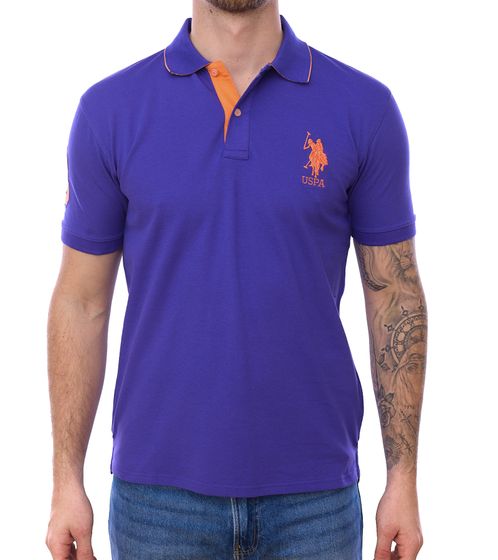 U.S. POLO ASSN. Herren Polo-Hemd mit "3" Patch auf Ärmel Baumwoll-Shirt mit großer Logo-Stickerei 197 68175 52520 635 Lila/Orange