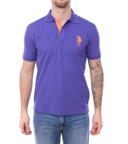 U.S. POLO ASSN. Herren Polo-Hemd mit "3" Patch auf Ärmel Baumwoll-Shirt mit großer Logo-Stickerei 197 68175 52520 635 Lila/Orange