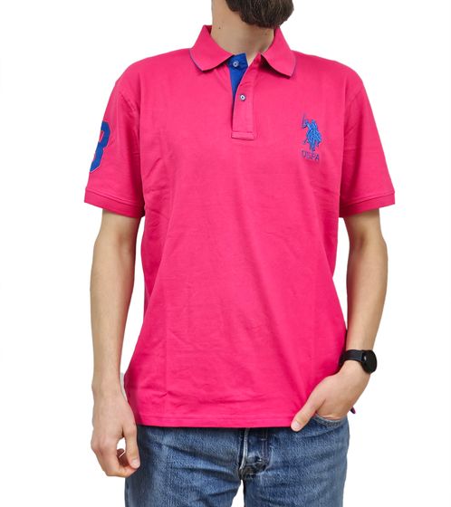 U.S. POLO ASSN. Herren Polo-Shirt Baumwoll-Shirt Kurzarm-Shirt Basic-Shirt 197 68175 52520 658 Pink/Blau