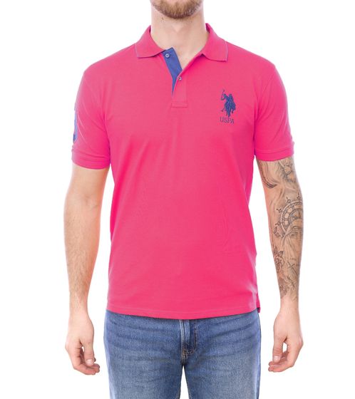 U.S. POLO ASSN. Herren Polo-Hemd mit "3" Patch auf Ärmel Baumwoll-Shirt mit großer Logo-Stickerei 197 68175 52520 658 Pink/Blau