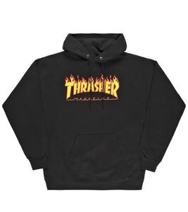 THRASHER Herren Hoodie mit Frontprint Kapuzen-Pullover mit Kängurutasche Sweater 445101 Schwarz