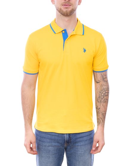 U.S. POLO ASSN. Herren Polo-Shirt Basic-Shirt Baumwoll-Shirt Kurzarm-Shirt 197 63899 52520 112 Gelb/Blau