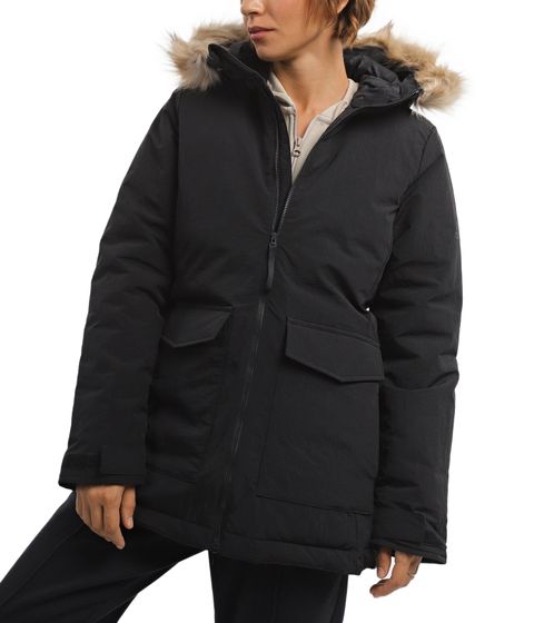 adidas women's hooded parka with removable fur trim, winter jacket recycled IJ8260 black