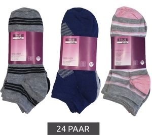 24 paires de bas en coton TRUE style avec ceinture confort, chaussettes baskets durables avec différents motifs de rose, bleu ou noir