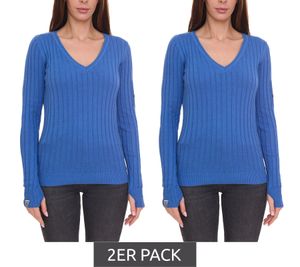 2er Sparpack KangaROOS Damen Pullover modischer Strick-Pullover mit V-Ausschnitt 28903342 Blau