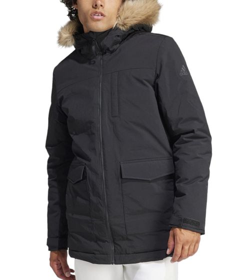 adidas Herren Winter-Parka nachhaltige Isolations-Jacke mit abnehmbarem Kunstpelz IK0553 Schwarz