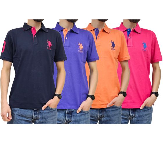 U.S. POLO ASSN. Polo homme avec patch "3" sur la manche Chemise en coton avec grand logo brodé 197 68175 52520 Violet, orange, bleu, rose