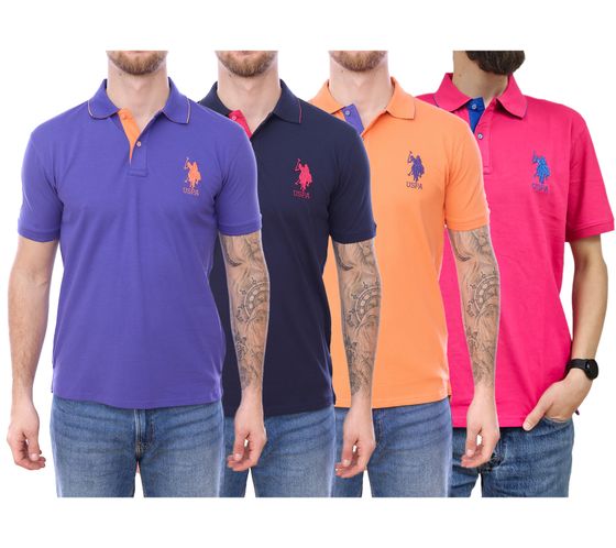 U.S. POLO ASSN. Men's polo shirt with "3" patch on sleeve Cotton shirt with large logo embroidery 197 68175 52520 Purple, orange, blue, pink