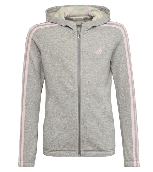 adidas veste de sport durable pour fille avec capuche, veste de tous les jours avec teneur en coton, veste de fitness HM8752 gris/rose