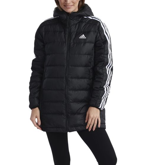 adidas Essentials 3-Stripes Light Hooded Women's Down Parka Water-Repellent Transitional Jacket HZ4428 Black