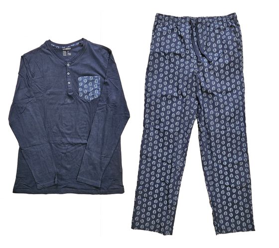 LIVERGY men's pajama set 2-piece pajamas with all-over leaf print cotton pajamas OEKO-TEX Standard 100 426871_2301 M3 Blue