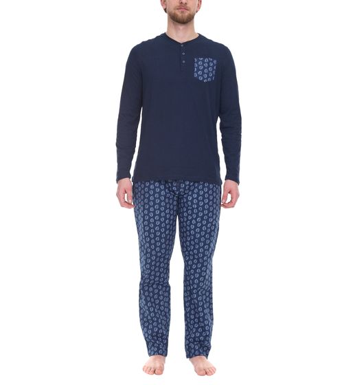 LIVERGY Herren Pyjama-Set 2-teilig Schlafanzug mit Blätter Allover-Print Baumwoll-Pyjama OEKO-TEX Standard 100 426871_2301 M3 Blau