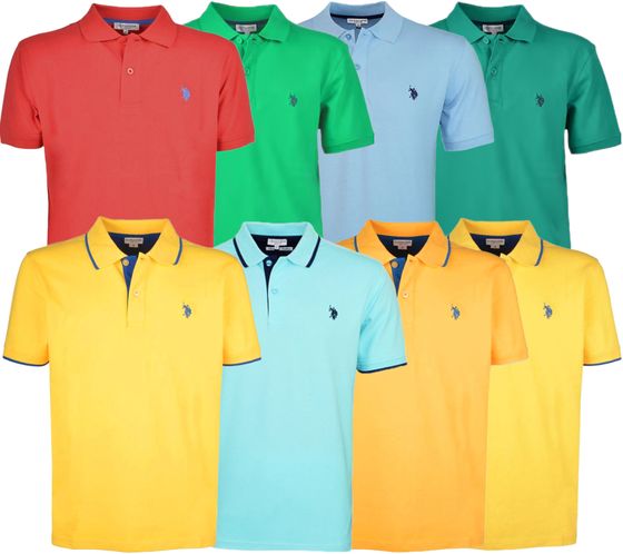 U.S. POLO ASSN. Polo homme uni ou avec accents de couleur, chemise basique, chemise en coton, chemise à manches courtes, jaune, bleu, rouge, vert, turquoise, bleu clair, noir