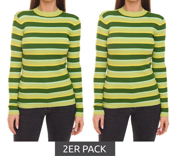 Pack of 2 Aniston CASUAL women's knitted sweaters, striped round neck sweater 72679015 green