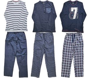 LIVERGY Herren Pyjama-Set 2-teilig Schlafanzug mit Blätter Allover-Print, gestreift oder kariert Baumwoll-Pyjama OEKO-TEX Standard 100 426871 Blau, Weiß