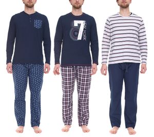 LIVERGY men's pajama set 2-piece pajamas with all-over leaf print, striped or checked cotton pajamas OEKO-TEX Standard 100 426871 blue, white