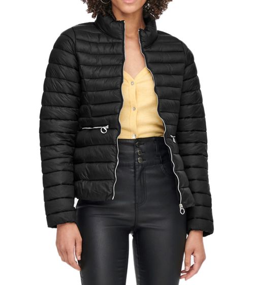 ONLY Madeline women's stylish quilted jacket, transitional jacket with stand-up collar, basic jacket 15242441 black