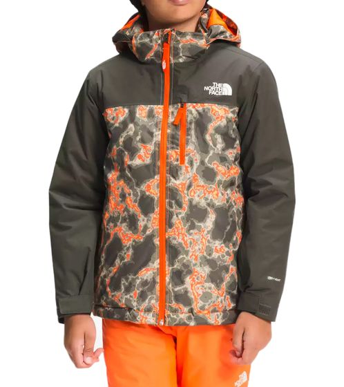 THE NORTH FACE wasserabweisende Winter-Jacke für Jungen mit abnehmbarer Kapuze Schnee-Jacke im Lava-Allover-Print NF0A5G972K3 Grün/Orange