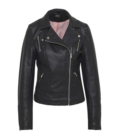 ONLY Gemma Damen Kunstleder-Jacke Übergangs-Jacke mit Reverskragen Biker-Jacke 15228629 Black Schwarz