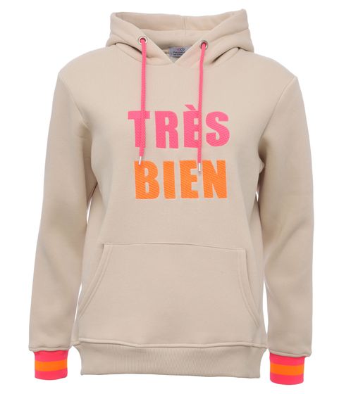 ZWILLINGSHERZ Keira Hoodie Damen Kapuzen-Pullover mit TRÈS BIEN Stickerei Baumwoll-Sweater 3183-1 Beige