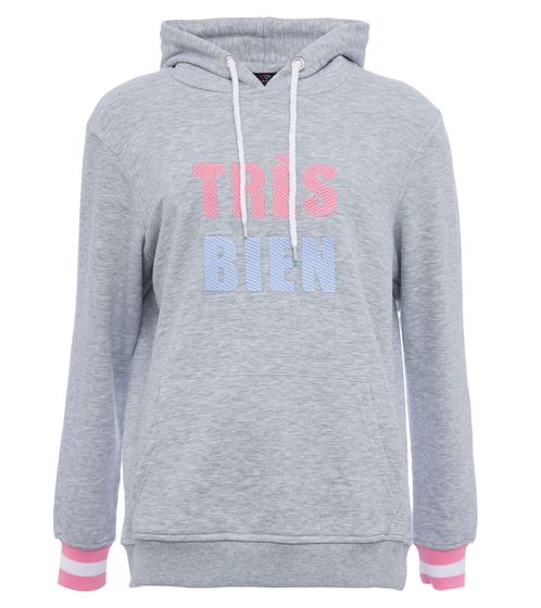 ZWILLINGSHERZ Keira Hoodie Damen Kapuzen-Pullover mit TRÈS BIEN Stickerei Baumwoll-Sweater 3183-6 Grau