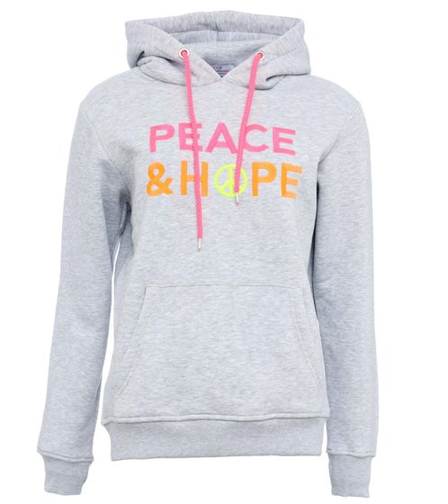 ZWILLINGSHERZ Hanny Hoodie Damen Kapuzen-Pullover mit PEACE&HOPE Stickerei Baumwoll-Sweater 31002 Grau