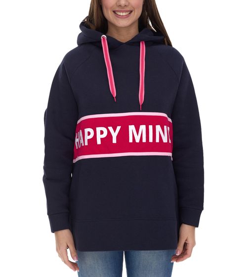 ZWILLINGSHERZ Beate Hoodie women's hooded sweater with all-round HAPPY MIND lettering cotton sweater 31069-1008-2 dark blue